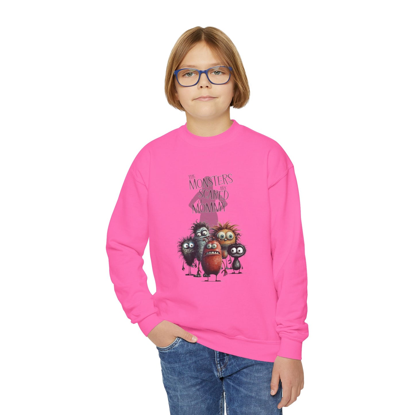 The Monsters Are Scared Of Mommy Youth Crewneck Sweatshirt