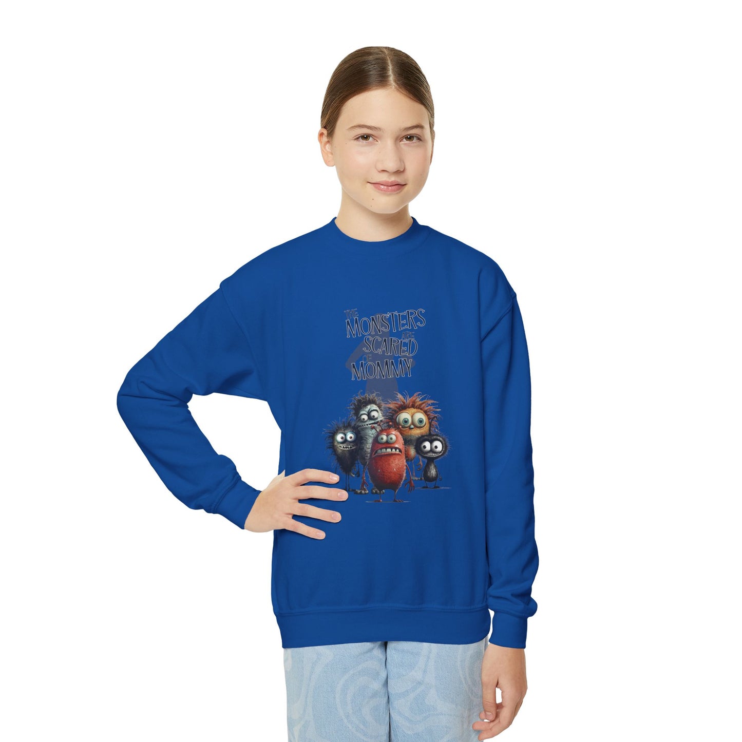 The Monsters Are Scared Of Mommy Youth Crewneck Sweatshirt