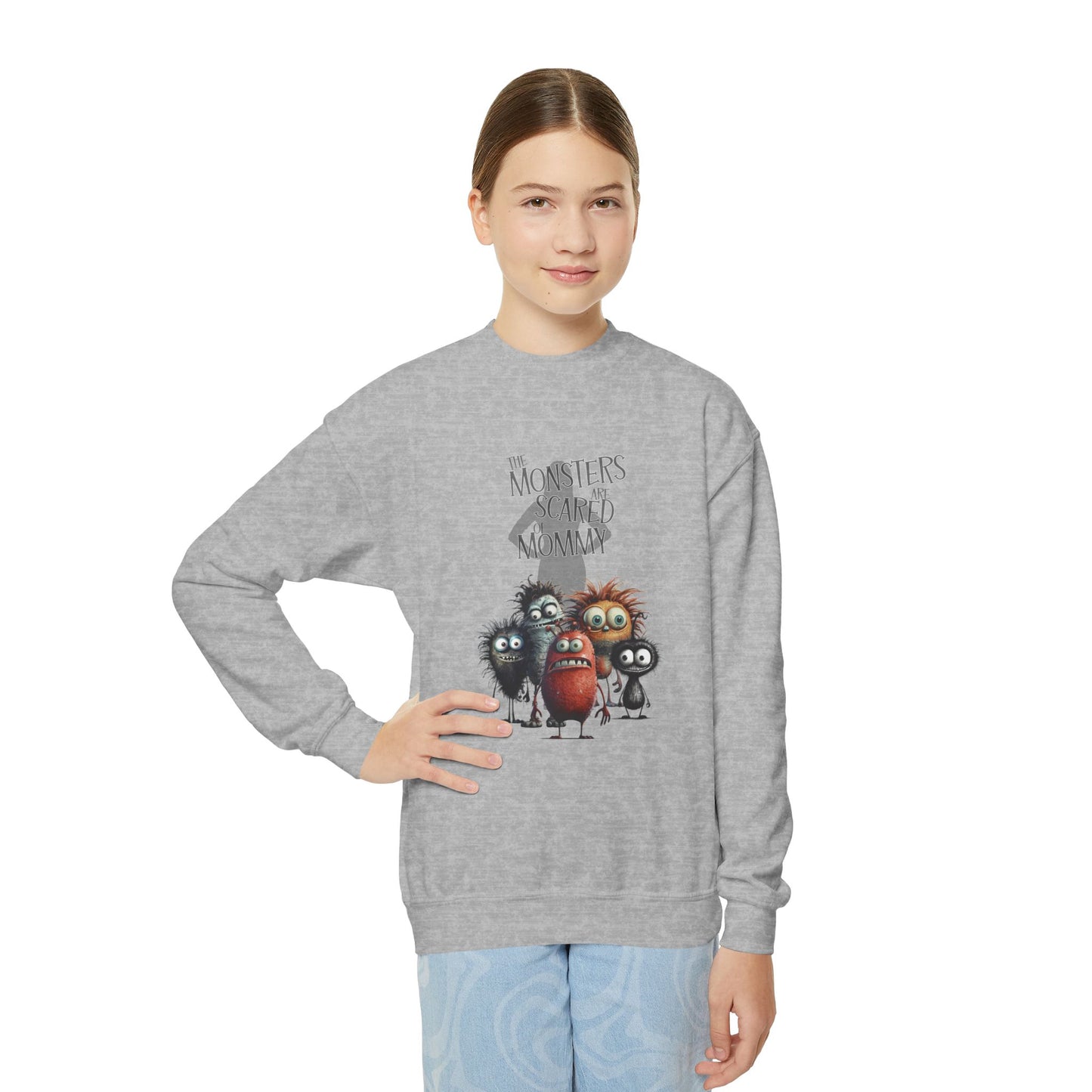 The Monsters Are Scared Of Mommy Youth Crewneck Sweatshirt