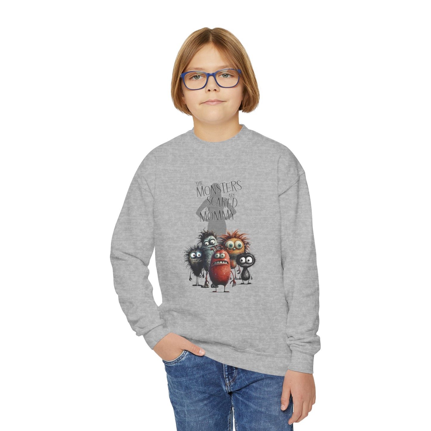 The Monsters Are Scared Of Mommy Youth Crewneck Sweatshirt